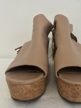 Marc Fischer Blush/Tan Cork Heel Wedge Sandal - Size 8